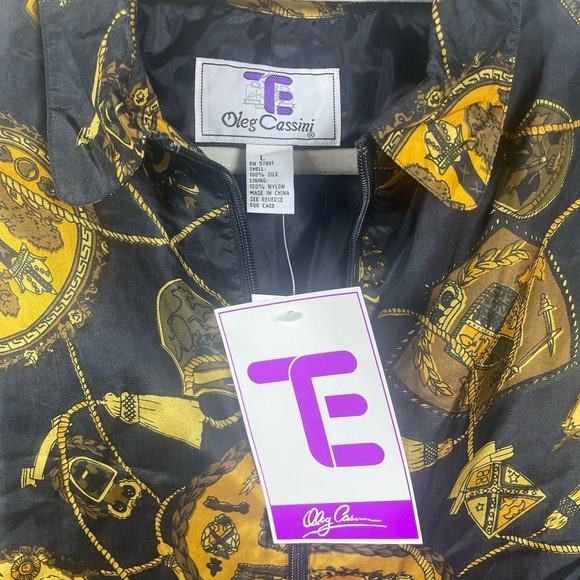 Oleg Cassini Vintage 100% Silk Luxury Printed Windbreaker Full Zip size L NWT - Picture 9 of 11